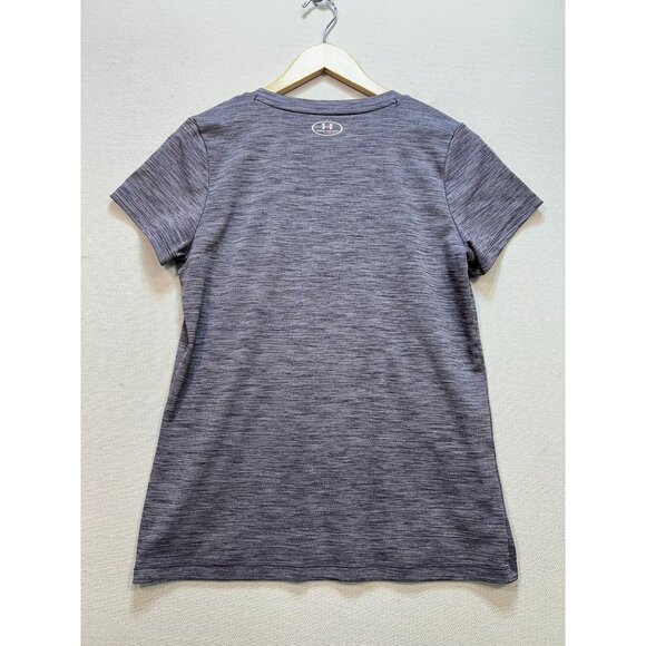 Under Armour Women V-Neck T-Shirt Medium Gray  Short Sleeve Activewear Heat Gear - Picture 8 of 11
